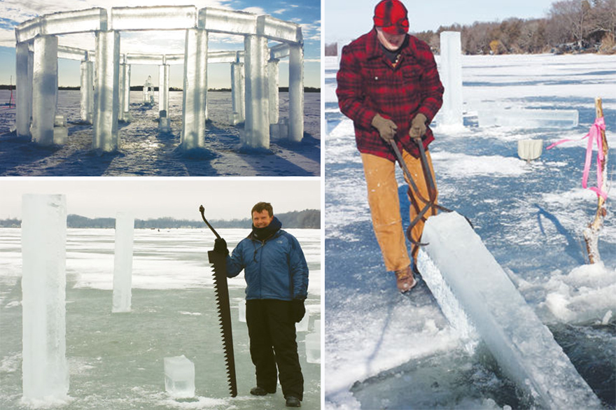 美国5名冰雕高手在冰湖上雕出“冰巨石阵”