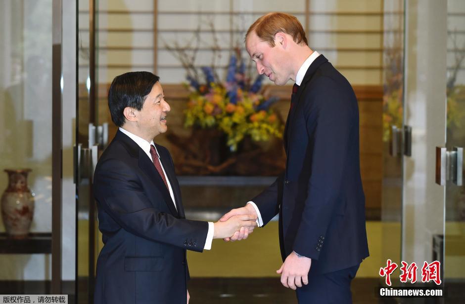 威廉王子出访日本 与德仁皇太子会晤