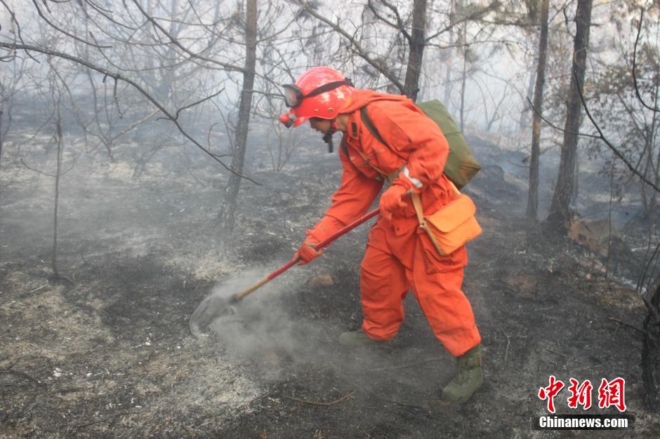 云南石林发生森林火灾 150名森警参与扑救