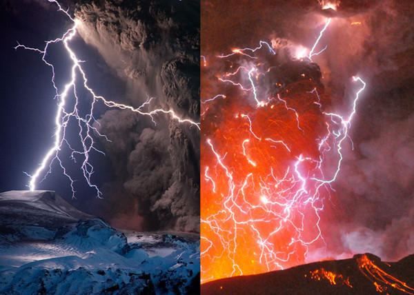墨西哥火山喷发“自带”闪电
