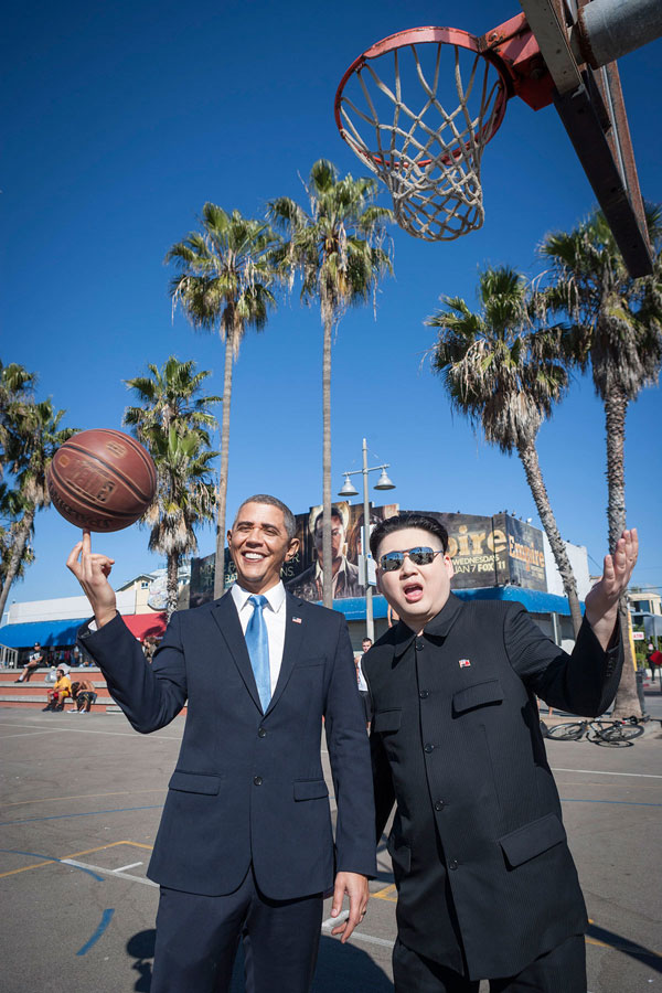山寨版奥巴马与金正恩同游洛杉矶