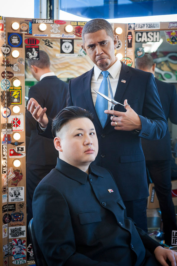 山寨版奥巴马与金正恩同游洛杉矶