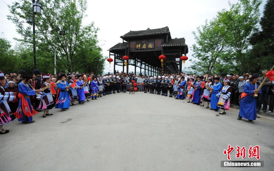 4月21日,适逢农历三月三,两岸200余名少数民族同胞在贵州省惠水县与