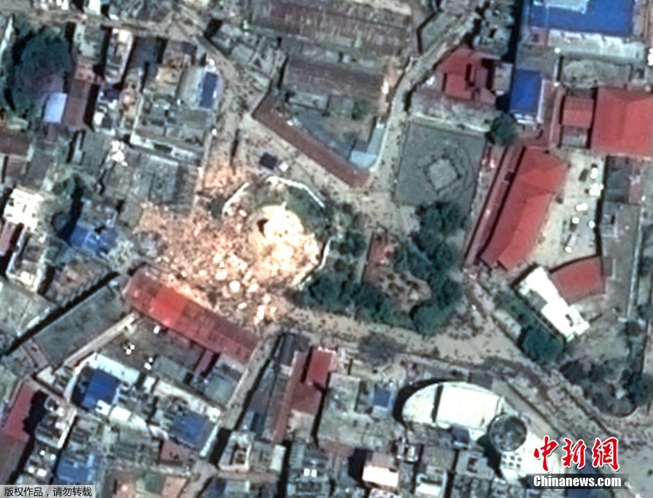 卫星拍摄加德满都地震前后对比图