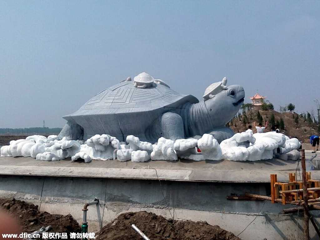 河北曹妃甸建神龟像重 造型奇特将成旅游地标