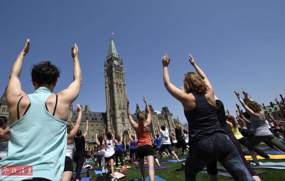 加拿大民众国会山前做瑜伽场面壮观