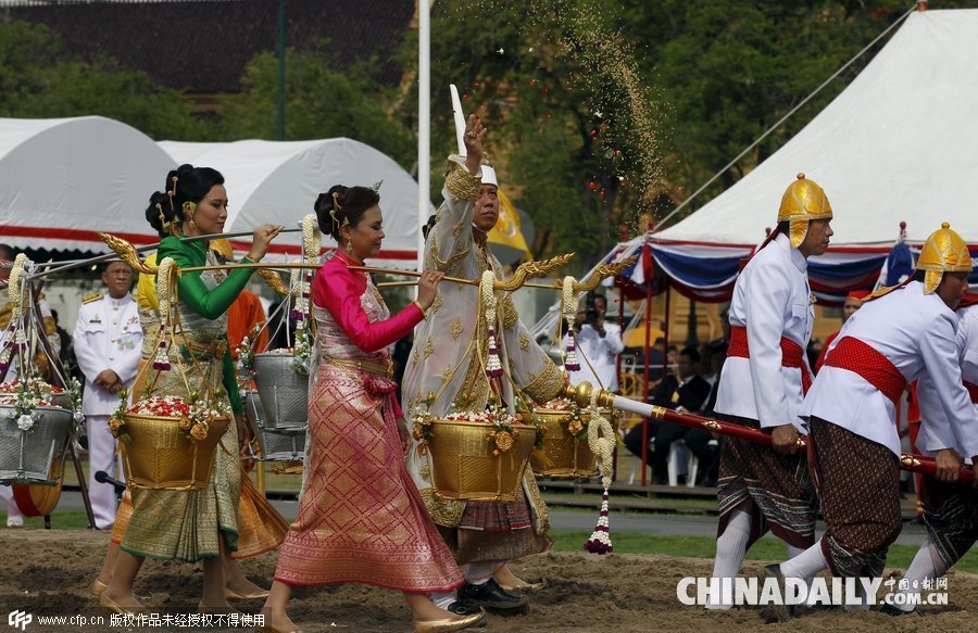 泰国举行传统“春耕节”典礼 民众哄抢稻种