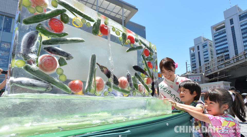 日本环保度夏妙招 安倍被雕成黄瓜冻成冰