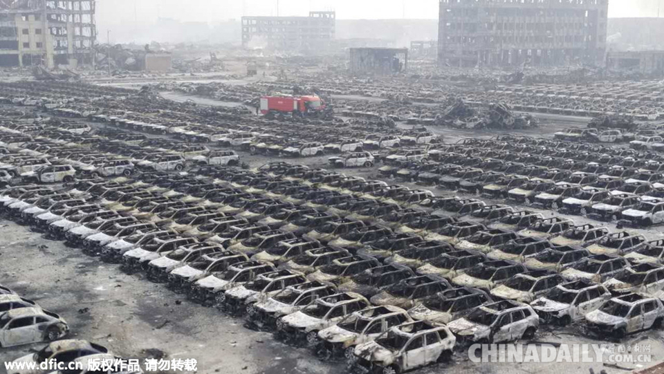 天津爆炸：汽车坟墓开始清点彩色甲壳虫对比鲜明