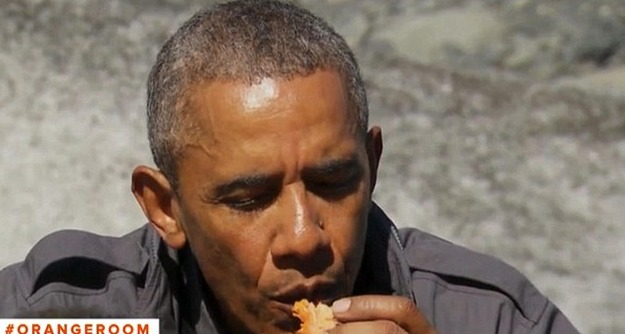 奥巴马参加荒野求生 吃北极熊遗弃鱼块