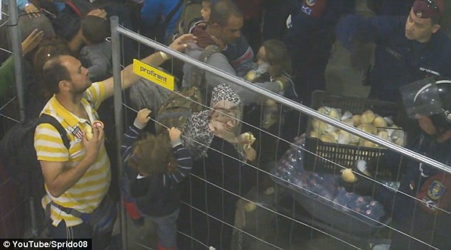 匈牙利警察向难民抛投食物 被批如同“喂动物”