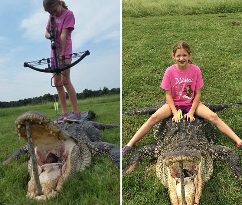 美国10岁女孩猎杀700斤鳄鱼