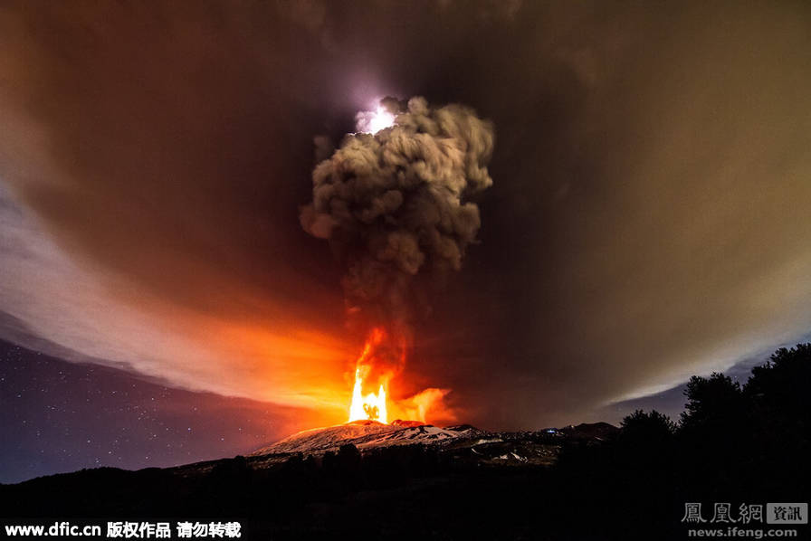 意大利埃特纳火山喷发瞬间