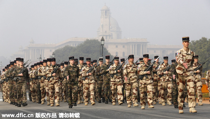 法国士兵参加彩排 将亮相印度共和国日大阅兵