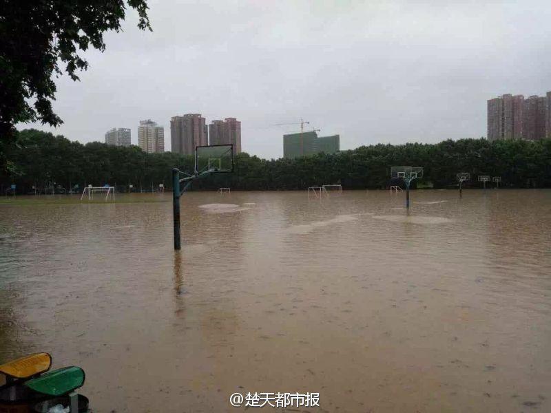 武汉高校成这样:宿舍被淹 操场成汪洋