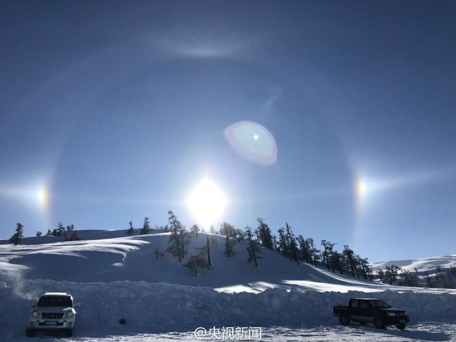 新疆阿勒泰上空现“日晕”奇观 七彩光环围绕太阳[1]- 中国日报网
