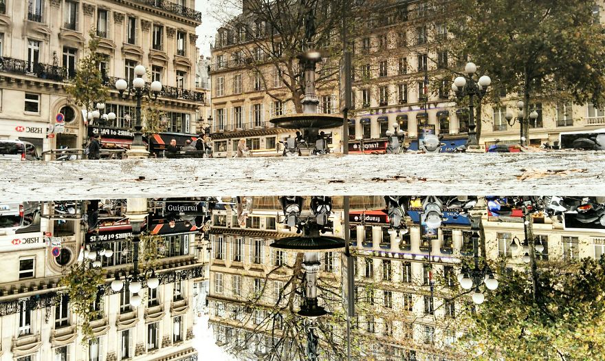 摄影师捕捉倒影中的巴黎 场景似平行世界