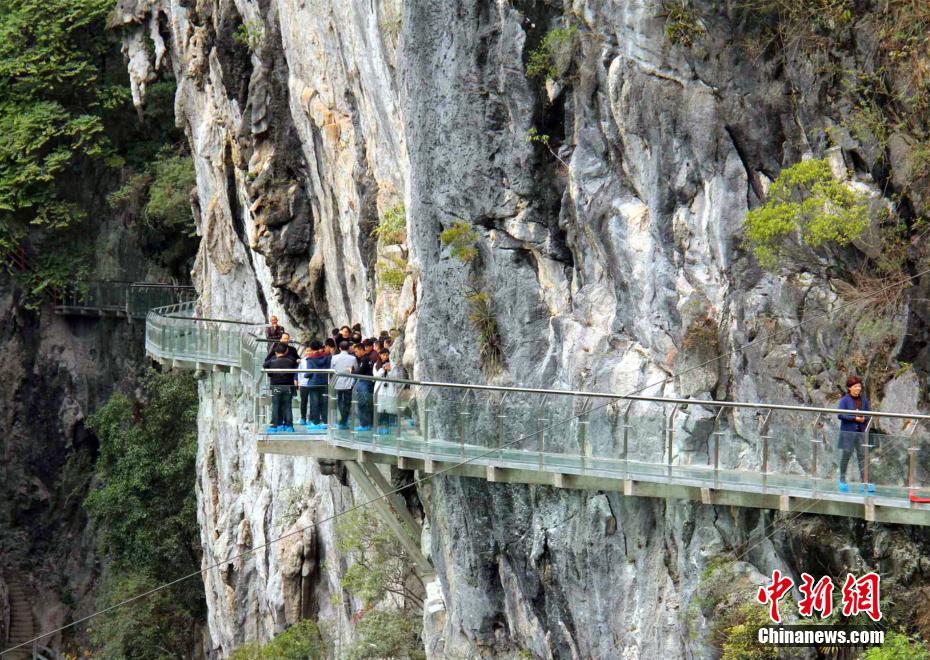 广西最长玻璃栈道建在崖壁上 最高悬空60米