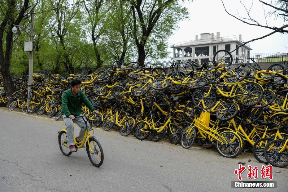 北京受损共享单车堆积如山 工人“修不过来”