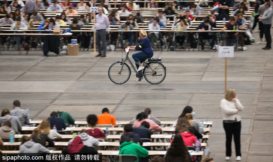 这考场都能跑自行车了！比利时举行法语医学院入学考试