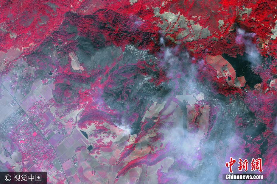 美加州山火灾区近红外卫星图超震撼