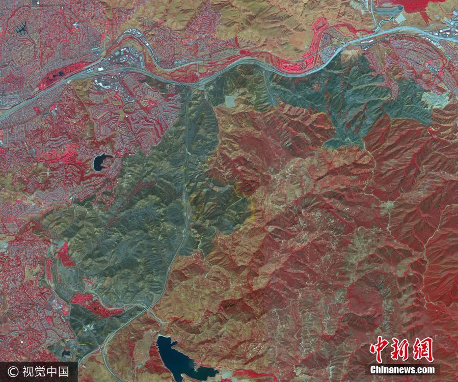 美加州山火灾区近红外卫星图超震撼