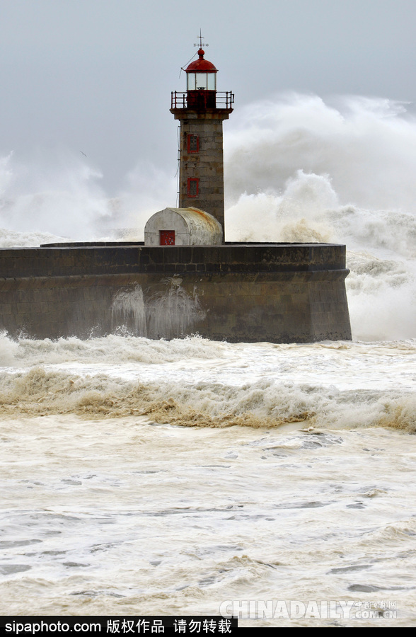 葡萄牙海上天气恶劣巨浪滔天 民众淡定自拍合