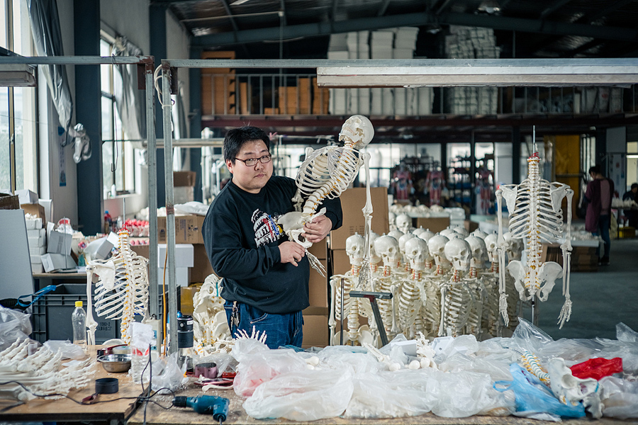 实拍人体模型工厂：“白骨”遍地 工人从不上夜班