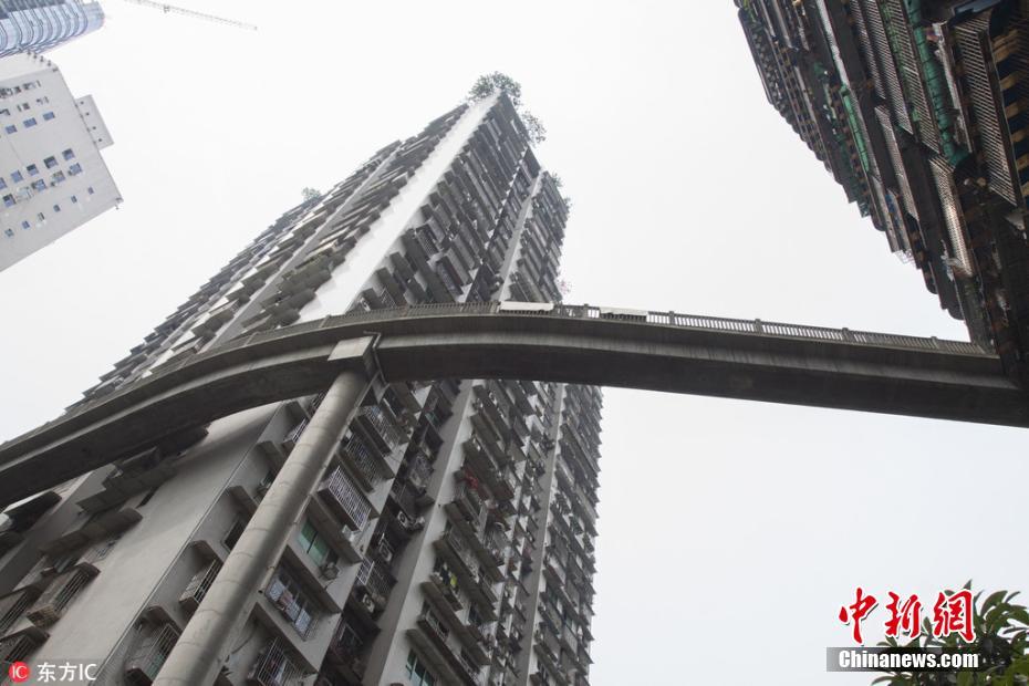 重庆现“任性”天桥 50米高“插”入13层居民楼