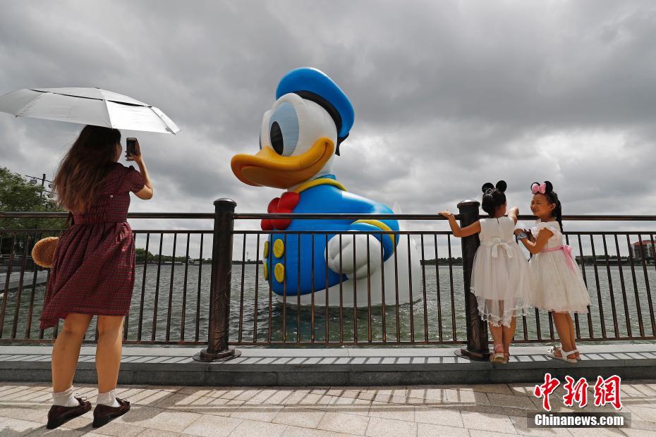 11米高巨型唐老鸭“游”进上海迪士尼度假区星愿湖