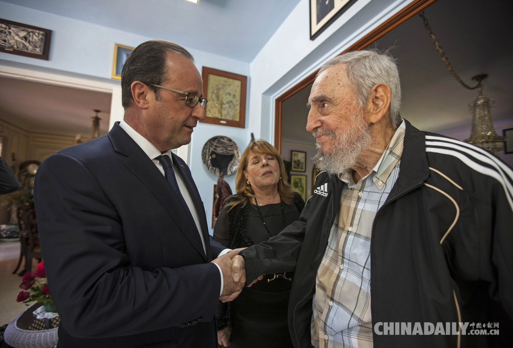 法国总统奥朗德访古巴与老卡斯特罗会晤