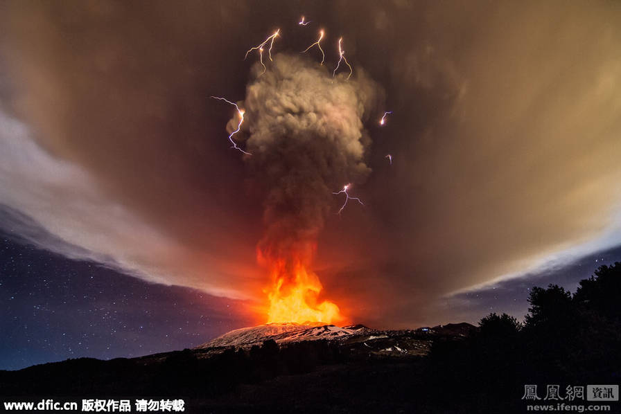 意大利埃特纳火山喷发瞬间