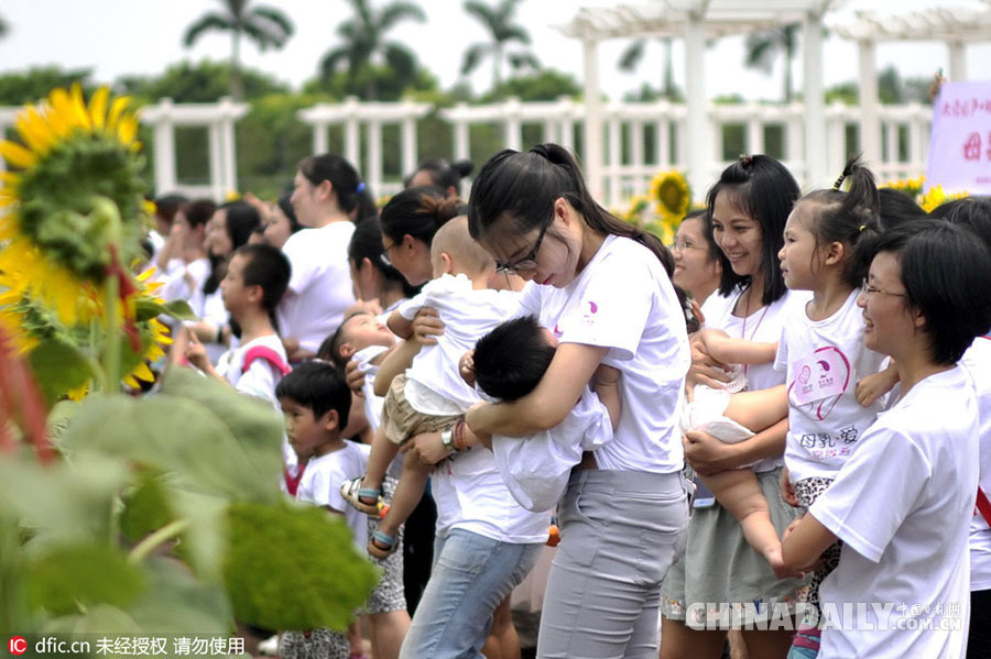 广州40多名辣妈百万葵园哺乳快闪为母乳代言